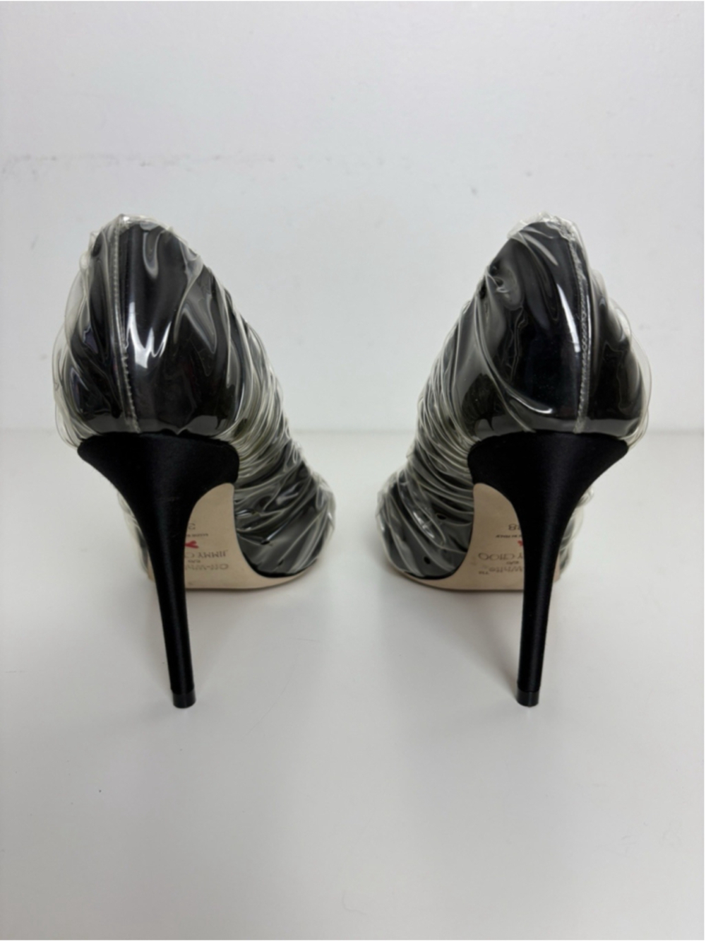 Jimmy Choo x Off-White Anne 100 Pumps Black PVC Ruched Pointed Toe Heel 38 NEW - Picture 14 of 14